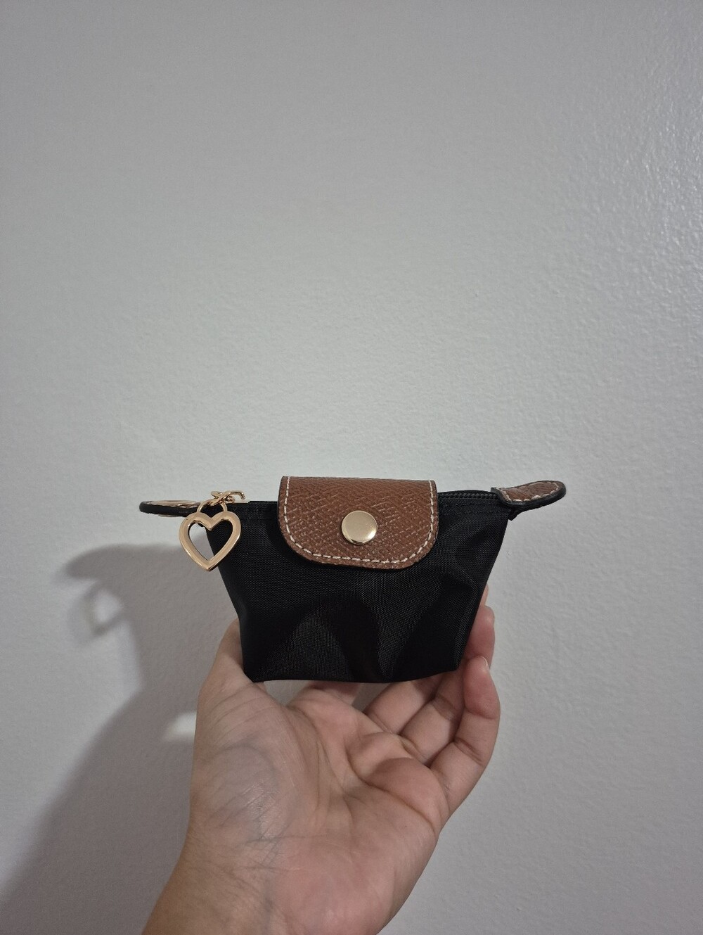 Mini Black and Brown Gold Hardware Snap Button Zipper Coin Purse Wristlet